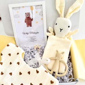 Zestaw prezentowy dla niemowlaka, babyshower, komplet, box, metryczka